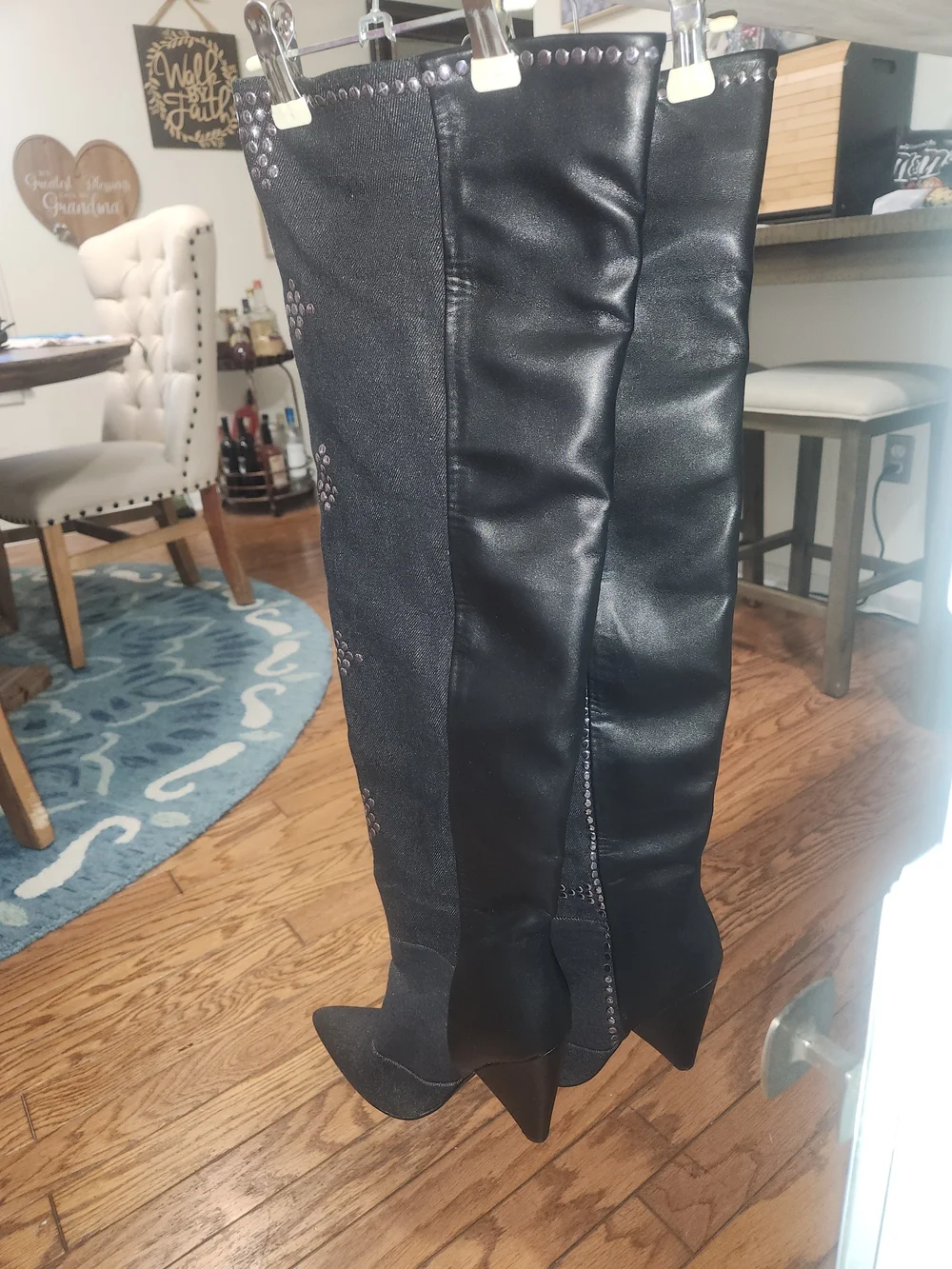 Fashion Nova Black Over-the-Knee Studded Pointed-Toe Boots